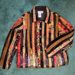 COLDWATER CREEK Womens Petite XL Velvet Sequin Tapestry‎ Jacket Boho Fall Artsy